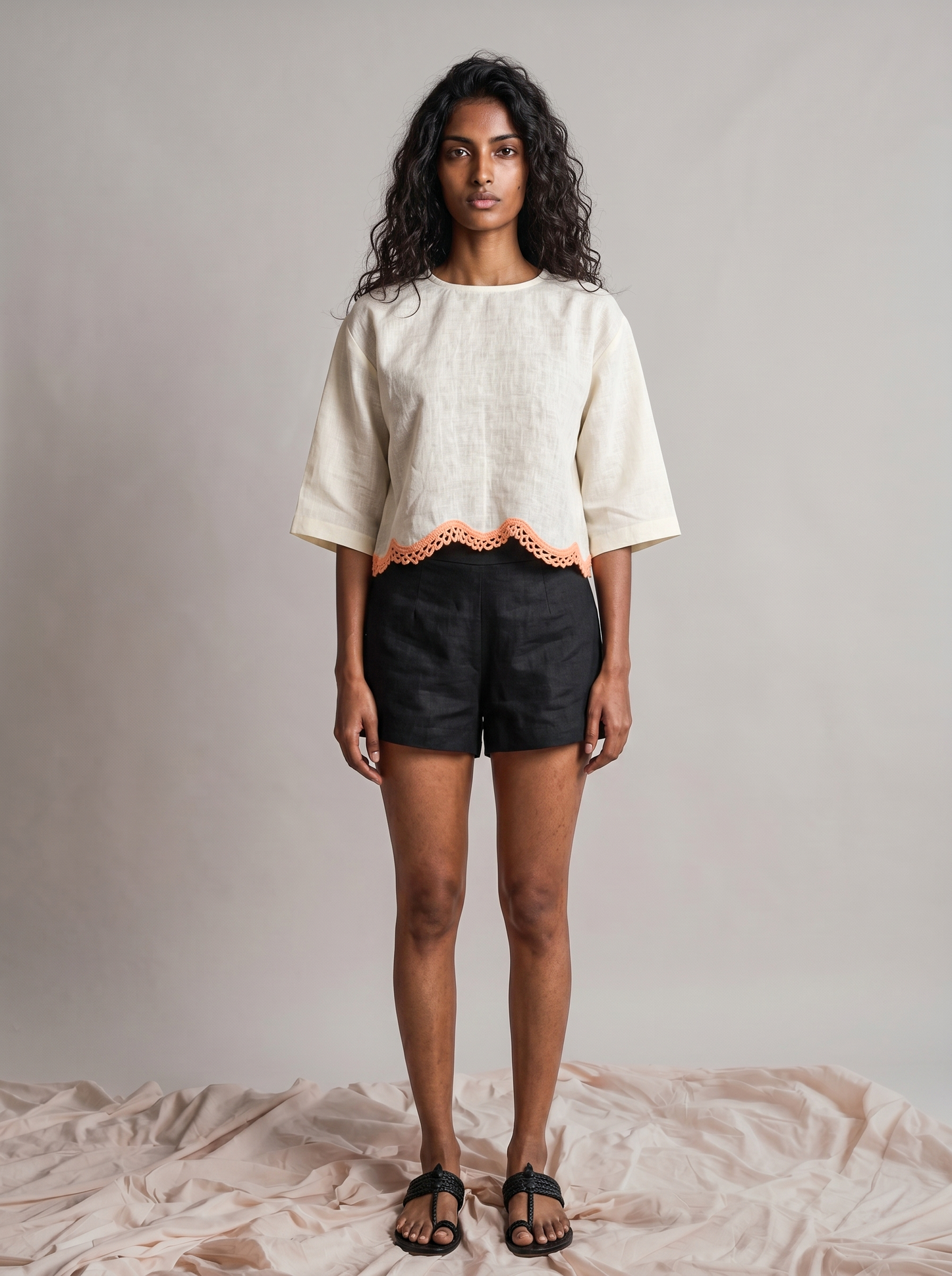 Coastal Scallop Linen Top