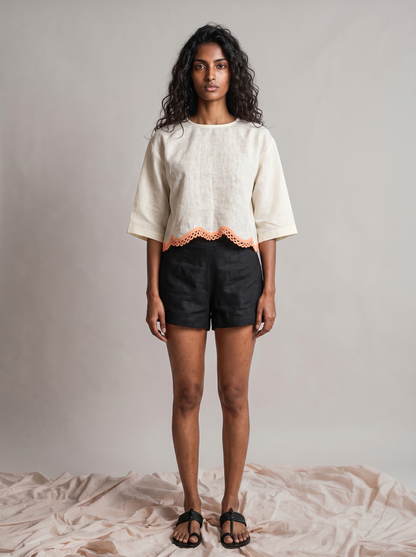 Coastal Scallop Linen Top